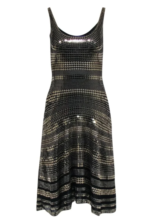 Ralph Lauren Purple - Black Sleeveless Fit & Flare Dress w/ Gold Sequins Sz S