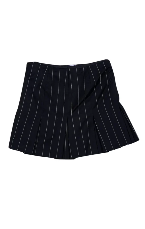 Ralph Lauren Purple - Black & White Pinstriped Wool Pleated Skirt Sz 8