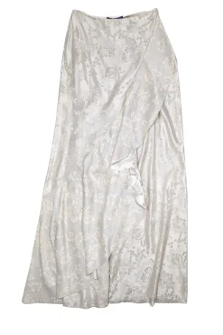 Ralph Lauren Purple - Pale Silver Floral Brocade Silk Blend Wrap Skirt Sz 8
