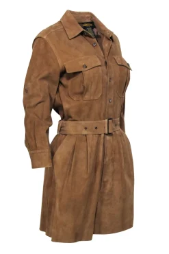 Ralph Lauren Rugby - Tan Goat Suede Button-Up Long Sleeve Romper Sz 8