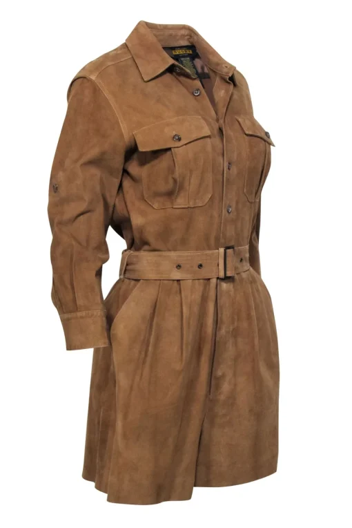 Ralph Lauren Rugby - Tan Goat Suede Button-Up Long Sleeve Romper Sz 8