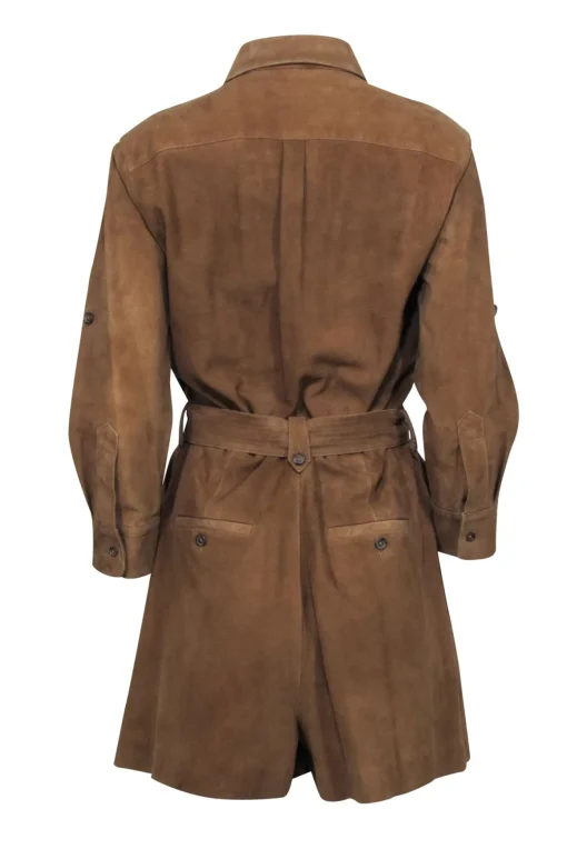 Ralph Lauren Rugby - Tan Goat Suede Button-Up Long Sleeve Romper Sz 8