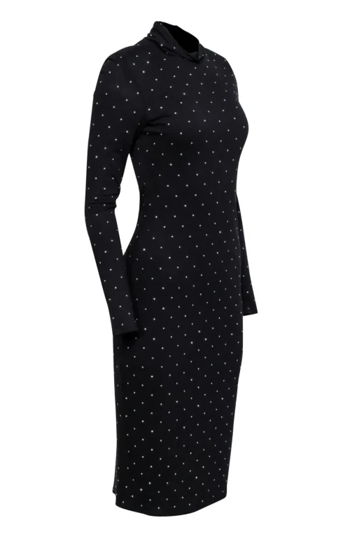Ramy Brook - Black Rhinestone Studded "Della" Midi Dress Sz M