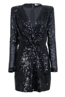 Ramy Brook - Black Sequin Faux Wrap Dress Sz 8