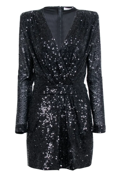 Ramy Brook - Black Sequin Faux Wrap Dress Sz 8