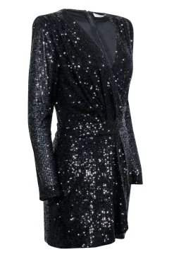 Ramy Brook - Black Sequin Faux Wrap Dress Sz 8