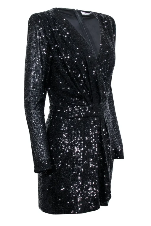 Ramy Brook - Black Sequin Faux Wrap Dress Sz 8