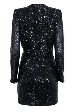 Ramy Brook - Black Sequin Faux Wrap Dress Sz 8