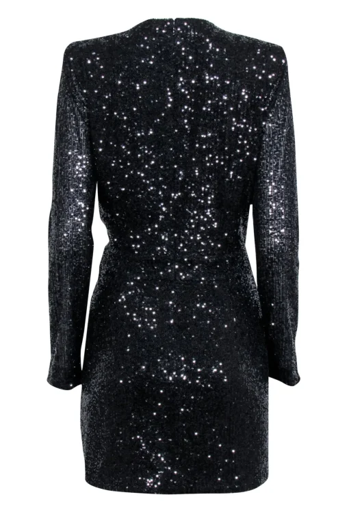 Ramy Brook - Black Sequin Faux Wrap Dress Sz 8