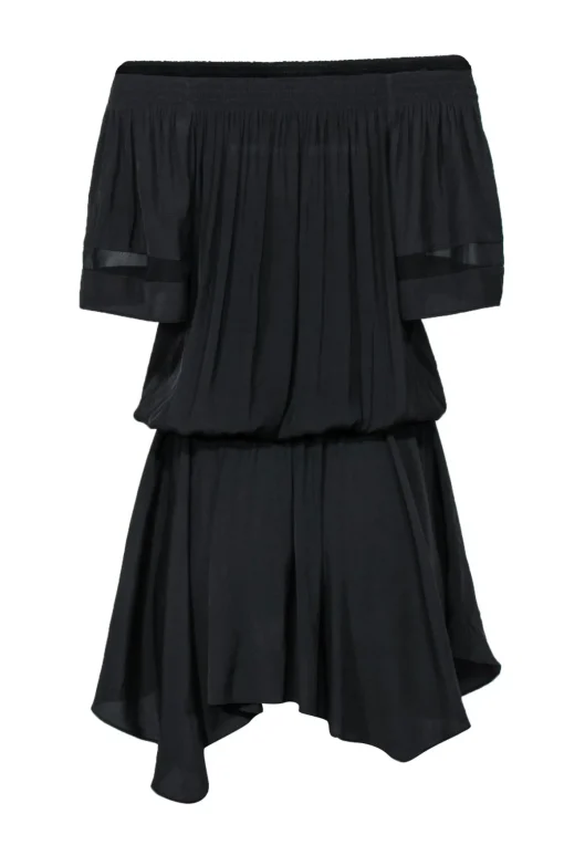 Ramy Brook - Black Silk Off-the-Shoulder Fitted Dress Sz M