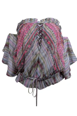 Ramy Brook - Green, Pink, & White Sequin Embroidered Off-the-Shoulder Top Sz XS