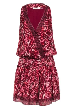 Ramy Brook - Maroon & Pink Leopard Print Sleeveless Dress Sz 0