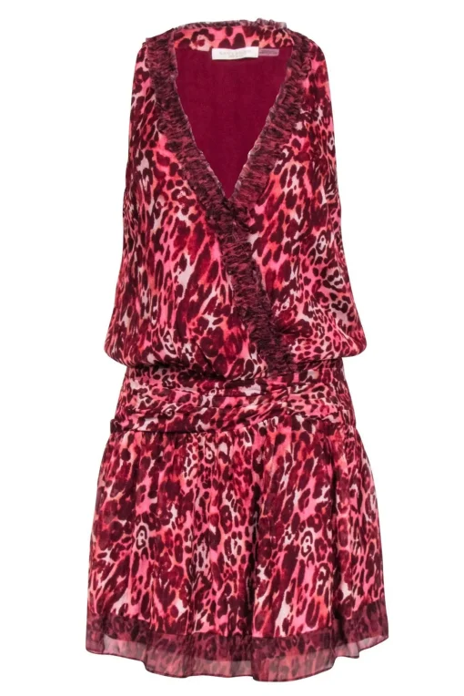 Ramy Brook - Maroon & Pink Leopard Print Sleeveless Dress Sz 0