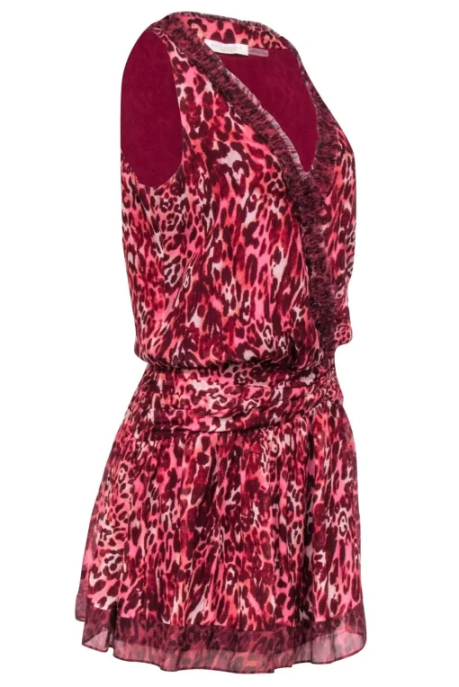 Ramy Brook - Maroon & Pink Leopard Print Sleeveless Dress Sz 0