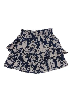 Ramy Brook -  Navy & Taupe Floral Print Silk Mini Skirt Sz XS