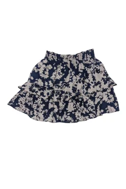 Ramy Brook -  Navy & Taupe Floral Print Silk Mini Skirt Sz XS
