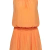 Ramy Brook - Pastel Orange Satin Smocked Drop Waist Dress Sz XS