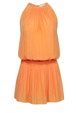 Ramy Brook - Pastel Orange Satin Smocked Drop Waist Dress Sz XS