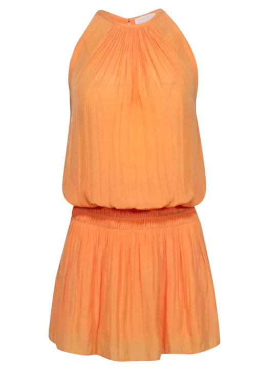 Ramy Brook - Pastel Orange Satin Smocked Drop Waist Dress Sz XS