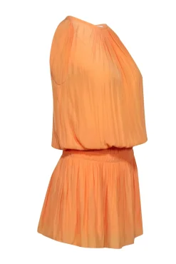 Ramy Brook - Pastel Orange Satin Smocked Drop Waist Dress Sz XS
