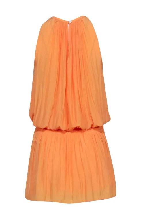 Ramy Brook - Pastel Orange Satin Smocked Drop Waist Dress Sz XS