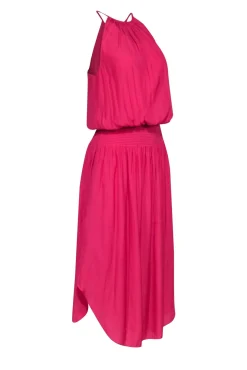 Ramy Brook - Pink Sleeveless Smocked Waist Midi Dress Sz S