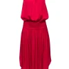 Ramy Brook - Red Satin Smocked Waist Midi Dress Sz M