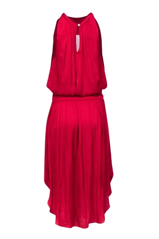 Ramy Brook - Red Satin Smocked Waist Midi Dress Sz M