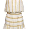 Ramy Brook - White & Gold Sparkly Striped Strapless Dress w/ Pom-Pom Trim Sz XS
