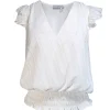 Ramy Brook - White Tufted Textured Ruffled Cap Sleeve Blouse Sz S