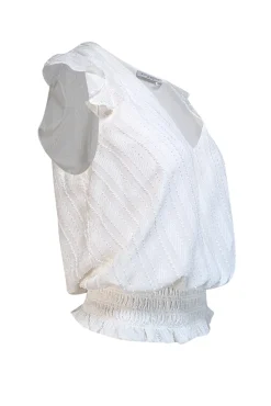Ramy Brook - White Tufted Textured Ruffled Cap Sleeve Blouse Sz S