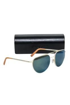Randolph - Gold Frame Aviator Sunglasses w/ Blue Lenses