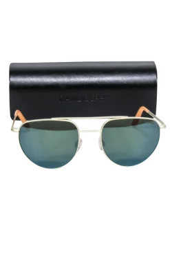 Randolph - Gold Frame Aviator Sunglasses w/ Blue Lenses