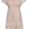 Ranna Gill - Beige Floral Embroidered & Lace Short Sleeve Dress Sz 00P
