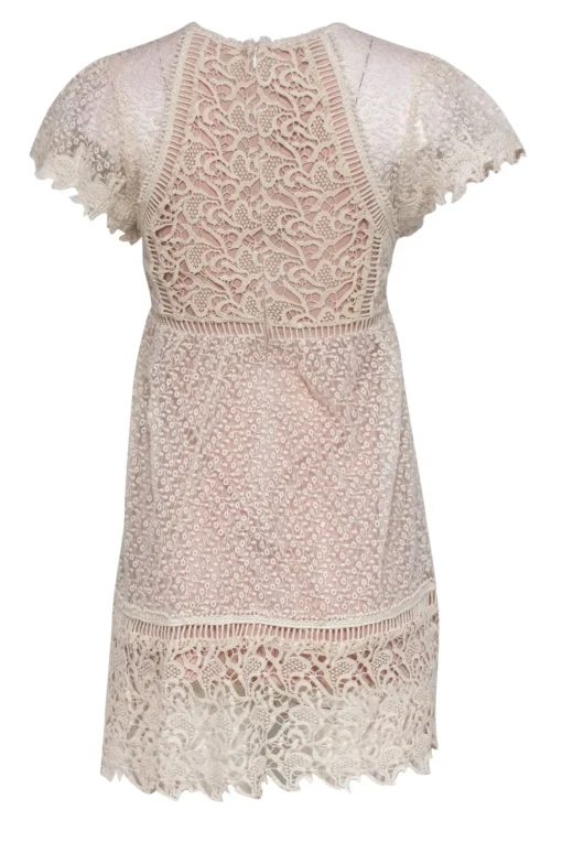 Ranna Gill - Beige Floral Embroidered & Lace Short Sleeve Dress Sz 00P