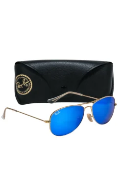 Ray-Ban - Gold & Blue Reflective Aviator Sunglasses