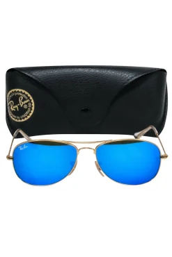 Ray-Ban - Gold & Blue Reflective Aviator Sunglasses