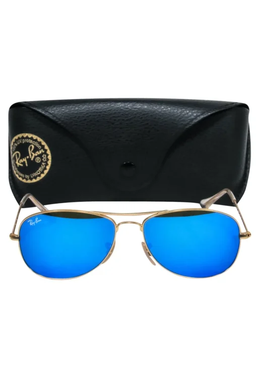 Ray-Ban - Gold & Blue Reflective Aviator Sunglasses