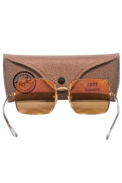 Ray-Ban - Gold Square Frames w/ Orange Tint Lenses