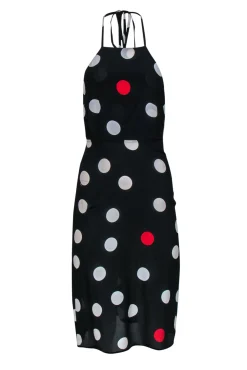 Realisation Par - Black, White & Red Polka Dot Halter Silk Midi Dress Sz XS