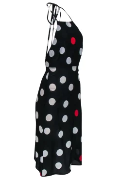 Realisation Par - Black, White & Red Polka Dot Halter Silk Midi Dress Sz XS