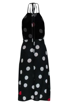 Realisation Par - Black, White & Red Polka Dot Halter Silk Midi Dress Sz XS