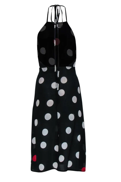 Realisation Par - Black, White & Red Polka Dot Halter Silk Midi Dress Sz XS