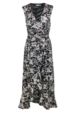 Rebecca Minkoff - Black & Cream Floral Ruffled Faux Wrap "Assia" Maxi Dress Sz M