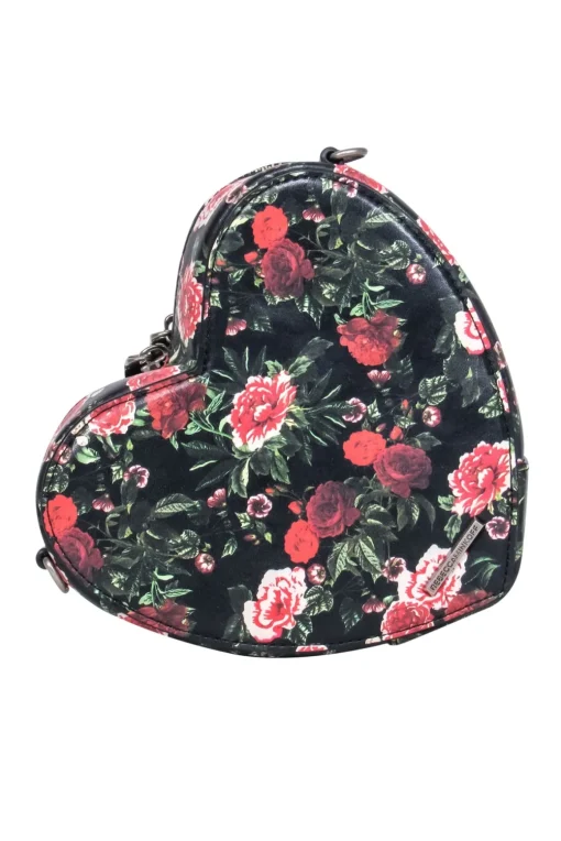 Rebecca Minkoff - Black & Red Rose Print Heart Shaped Lather Crossbody Purse