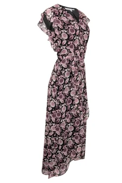 Rebecca Minkoff - Black, Pink, & Purple Floral Wrap Dress Sz S