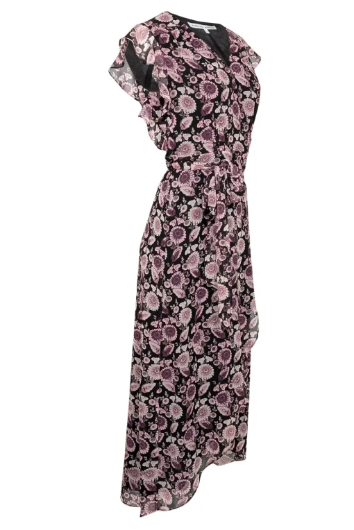 Rebecca Minkoff - Black, Pink, & Purple Floral Wrap Dress Sz S