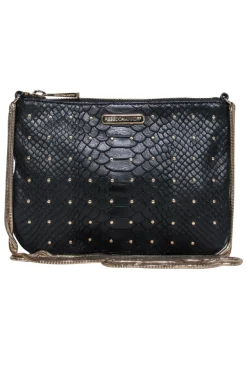 Rebecca Minkoff - Black Reptile Leather Studded Crossbody w/ Double Chain Strap