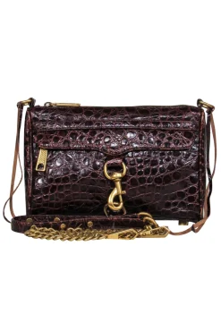 Rebecca Minkoff - Brown Leather Crocodile Embossed Gold Chain "Mac" Crossbody