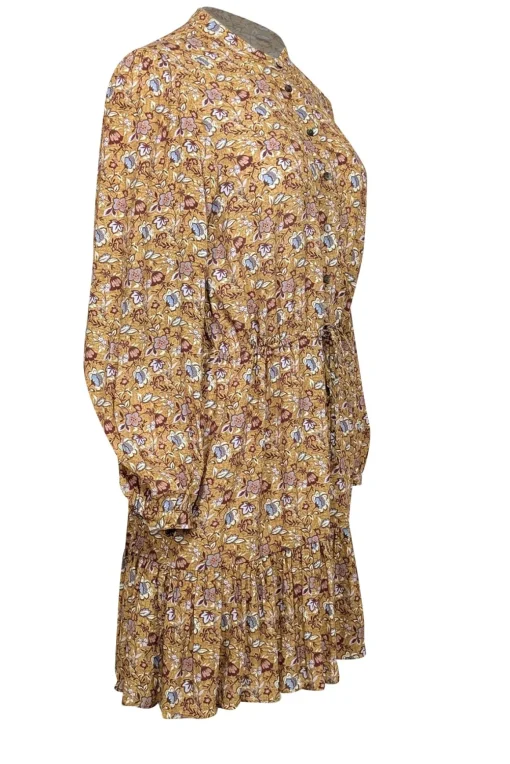 Rebecca Minkoff - Golden Yellow w/ Maroon & Blue Floral Print Mini Dress Sz XS